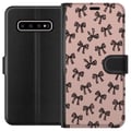 Miniatyrbild 1 av 3: Kompatibelt Plånboksfodral till Samsung Galaxy S10+ Bow pattern leopard rosetter rosa cute fashion girly retro design print tapet style pink bakgrund