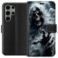 Miniatyrbild 1 av 3: Kompatibelt Plånboksfodral till Samsung Galaxy S23 Ultra Death Grim Reaper poster dödskalle skull horror skräck mörk spöke ghost scary dimma dark des