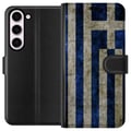 Pikkukuva 1 / 3: Yhteensopiva Lompakkokotelo Samsung Galaxy S23 Kreikan lippuaiheinen taide sinivalkoisella vintagekuviolla Kreikasta ja klassisesta muotoilusta pitäv