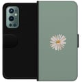 Miniatyrbillede 1 af 3: Kompatibel Tegnebogsetui til OnePlus 9 Pro Grøn Minimalblomst - stilfuld blomst på grøn baggrund