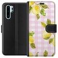 Miniatyrbillede 1 af 3: Kompatibel Tegnebogsetui til Huawei P30 Pro Citrongrønt og lyserødt ginghammønster – citronmønster med lyserødt ternet motiv i pastel og sommerlig æs