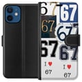 Pikkukuva 1 / 3: Yhteensopiva Lompakkokotelo Apple iPhone 12 67-meemi vintage-numerokollaasi – retro 6–7-numerodesign klassisilla kirjasimilla ja vintage-tunnelmalla