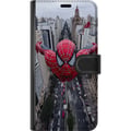 Pikkukuva 3 / 3: Yhteensopiva Lompakkokotelo Apple iPhone 12 mini Spiderman kaupungin yllä Marvel-supersankari toiminta kaupunkisiluetti heiluva dynaaminen sarjakuvas