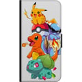Miniatyrbild 2 av 2: Kompatibelt Plånboksfodral till Samsung Galaxy A20s Pokémon Pikachu Charmander Squirtle Bulbasaur – färgglad Pokémon stack illustration med fyra popu