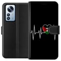 Miniatyrbillede 1 af 3: Kompatibel Tegnebogsetui til Xiaomi 12 Pro Palæstina-hjerte med EKG-linje flagfarver sort rød hvid grøn stærkt symbol på kærlighed og frihed