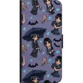 Miniatyrbilde 2 av 2: Kompatibelt Lommeboketui til Samsung Galaxy A03s Wednesday Addams tegneserieplakat gotisk Netflix-serie flaggermus hånd Thing lilla bakgrunn søt desi