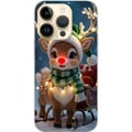 Miniatyrbild 1 av 3: Kompatibelt Mobilskal till Apple iPhone 14 Pro Julig ren med lysande horn röd nos och stickad grön mössa står framför släde i snötäckt miljö och spri