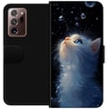 Miniatyrbild 1 av 3: Kompatibelt Plånboksfodral till Samsung Galaxy Note20 Ultra Dreamy Starry Cat med vit katt som tittar mot stjärnorna ett drömskt och magiskt motiv fö