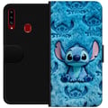 Miniatyrbild 1 av 2: Kompatibelt Plånboksfodral till Samsung Galaxy A20s Stitch sitter på fluffigt blått mönster med sitt ansikte och öron upprepade som textur vilket ska