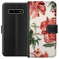 Miniatyrbillede 1 af 3: Kompatibel Tegnebogsetui til Samsung Galaxy S10+ Røde blomster, botanisk motiv med grønne blade, elegant stil til dig, der kan lide naturens farver