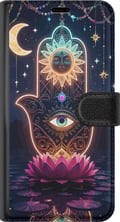 Miniatyrbilde 3 av 3: Kompatibelt Lommeboketui til Samsung Galaxy S23 Symbolisk håndillustrasjon med øye, blomst og lys