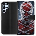Pikkukuva 1 / 3: Yhteensopiva Lompakkokotelo Samsung Galaxy S22 Ultra 5G Spider-Man tiheiden verkkokerrosten peittämänä dramaattisessa lähikuvassa, joka korostaa mask