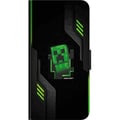Miniatyrbilde 2 av 2: Kompatibelt Lommeboketui til Samsung Galaxy A03s Grønn pikselbasert, creeperlignende spillillustrasjon i futuristisk neonstil for gamingrom