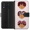 Miniatyrbillede 1 af 3: Kompatibel Tegnebogsetui til Samsung Galaxy A40 Hjerteformede vafler med chokolade, lyserøde dekorationer og kærlighedstema, sødt dessertinspireret d