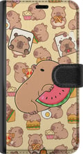 Miniatyrbild 3 av 3: Kompatibelt Plånboksfodral till Samsung Galaxy S21 Capybara Snack Tid Söta capybaror njuter av vattenmelon pizza och popcorn i en varm och lekfull de