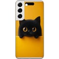 Miniatyrbillede 1 af 3: Kompatibel Mobilcover til Samsung Galaxy S22 5G Sort kat, der kigger op over kanten – ren og trendy illustration med et legende udtryk og store øjne