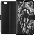 Miniatyrbilde 1 av 3: Kompatibelt Lommeboketui til Apple iPhone SE (2016) T-Rex brøl dinosaur episk svart-hvitt forhistorisk beist voldsomt brøl monster kunst illustrasjon