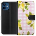 Pikkukuva 1 / 3: Yhteensopiva Lompakkokotelo Apple iPhone 12 Sitruunanpunainen gingham-kuvio – sitruunakuvio, jossa on vaaleanpunainen ruutukuvio pastellisessa ja kes
