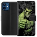 Pikkukuva 1 / 3: Yhteensopiva Lompakkokotelo Apple iPhone 12 mini Hulk-aihe sarjakuvatyyliin, voimakas design vihreän sävyillä Marvelin ja supersankarien faneille