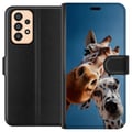 Pikkukuva 1 / 3: Yhteensopiva Lompakkokotelo Samsung Galaxy A33 5G Kirahvi-dalmatialainen-duoaihe, jossa on hauska lähikuva kirahvista ja dalmatialaisesta aurinkoises