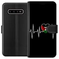 Miniatyrbillede 1 af 3: Kompatibel Tegnebogsetui til Samsung Galaxy S10+ Palæstina-hjerte med EKG-linje flagfarver sort rød hvid grøn stærkt symbol på kærlighed og frihed