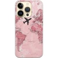 Miniatyrbild 1 av 3: Kompatibelt Mobilskal till Apple iPhone 14 Pro Travel airplane pink world map – resa och äventyr design med flygplan över rosa världskarta