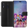 Miniatyrbillede 1 af 2: Kompatibel Tegnebogsetui til Samsung Galaxy A40 HuntrX Collab-motiv med farverige K-pop-karakterer i moderne futuristisk stil med glitrende detaljer