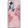 Pikkukuva 1 / 3: Yhteensopiva Puhelinkuori Xiaomi 12 Pro Matkustus lentokone vaaleanpunainen maailmankartta – matka- ja seikkailudesign lentokoneella vaaleanpunaisen