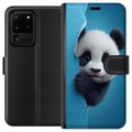 Miniatyrbillede 1 af 3: Kompatibel Tegnebogsetui til Samsung Galaxy S20 Ultra Sød panda, der kigger frem gennem papir i en blød 3D-illustration