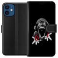Miniatyrbild 1 av 3: Kompatibelt Plånboksfodral till Apple iPhone 12 mini 67 meme horror face black red – skräckinspirerad viral 6-7 design med stark kontrast och ikonisk