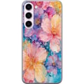 Pikkukuva 1 / 3: Yhteensopiva Puhelinkuori Samsung Galaxy S23+ Akvellimaalaus, jossa on suuria kukkia vaaleanpunaisen, sinisen ja keltaisen sävyissä pehmeässä, taitee