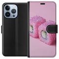 Miniatyrbild 1 av 4: Kompatibelt Plånboksfodral till Apple iPhone 13 Pro Sushi poster rosa glitter kawaii Japanese food roll rice fish aesthetic mat design cute Japan art