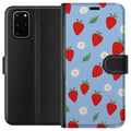 Pikkukuva 1 / 3: Yhteensopiva Lompakkokotelo Samsung Galaxy S20+ mansikat mansikat kuvio kesä kukat päivänkakkara ruotsalainen juhannus retro painatus marjasuunnittel