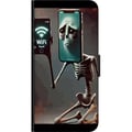 Miniatyrbild 2 av 2: Kompatibelt Plånboksfodral till Samsung Galaxy A20s Italian Brainrot motiv – Skelett med mobil och svagt WiFi i unik design