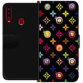 Miniatyrbild 1 av 2: Kompatibelt Plånboksfodral till Samsung Galaxy A20s Färgstarkt mönster med geometriska symboler och ögon på svart bakgrund pop art design
