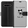 Pikkukuva 1 / 3: Yhteensopiva Lompakkokotelo Samsung Galaxy S10+ Röyhkeä lainaus Haista paska trenditeksti