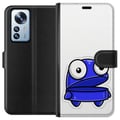 Miniatyrbillede 1 af 3: Kompatibel Tegnebogsetui til Xiaomi 12 Pro Blå tegneseriefigur med et åbent udtryk og store øjne i en sjov og let illustration