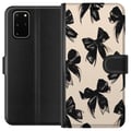 Miniatyrbilde 1 av 3: Kompatibelt Lommeboketui til Samsung Galaxy S20+ Svarte rosetter på beige bakgrunn, elegant tidløs design med myke kontraster og luksuriøs følelse