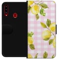 Miniatyrbild 1 av 2: Kompatibelt Plånboksfodral till Samsung Galaxy A20s Lemon pink gingham pattern – citronmönster med rosa rutigt motiv i pastell och somrig estetisk st