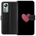Pikkukuva 1 / 3: Yhteensopiva Lompakkokotelo Xiaomi 12 Käsin piirretty vaaleanpunainen sydän mustalla minimalistisella taustalla