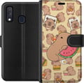 Miniatyrbild 1 av 3: Kompatibelt Plånboksfodral till Samsung Galaxy A40 Capybara Snack Tid Söta capybaror njuter av vattenmelon pizza och popcorn i en varm och lekfull de