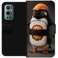 Miniatyrbillede 1 af 3: Kompatibel Tegnebogsetui til OnePlus 9 Pro Sushi-pingvindesign – Kreativt kawaii-motiv med laks, ris og tang