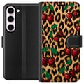 Pikkukuva 1 / 3: Yhteensopiva Lompakkokotelo Samsung Galaxy S23 Kirsikka leopardikuvio kirsikka retro rockabilly pinup-tyyli kirsikkaprintti leoparditausta muotitaide