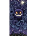 Miniatyrbillede 4 af 4: Kompatibel Tegnebogsetui til Apple iPhone 13 Pro Pokémon Gengar-illustration – Mørkt motiv med stjernehimmel og bykunst