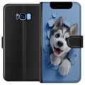 Miniatyrbillede 1 af 3: Kompatibel Tegnebogsetui til Samsung Galaxy S8 Sød huskyhvalp med store blå øjne kigger frem gennem en ødelagt væg i en blød 3D-stil, hvilket skaber