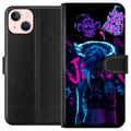 Pikkukuva 1 / 3: Yhteensopiva Lompakkokotelo Apple iPhone 13 mini Arcane Jinx juliste League of Legends LoL graffiti neon anime Netflix pelihahmo fanitaidedesign