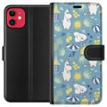 Miniatyrbillede 1 af 3: Kompatibel Tegnebogsetui til Apple iPhone 11 Strandtema med frugter, parasoller, sommerhuse og glade figurer i et farverigt mønster fyldt med legende
