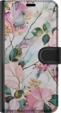 Miniatyrbillede 3 af 3: Kompatibel Tegnebogsetui til Apple iPhone 14 Pro Pastelmarmor med blomster, blade og subtile gyldne detaljer i en blød komposition