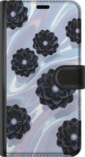 Miniatyrbild 3 av 3: Kompatibelt Plånboksfodral till Sony Xperia 10 IV Midnight Bloom svarta blommor på skimrande bakgrund elegant lyxig floral design i mörka toner