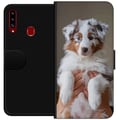 Miniatyrbild 1 av 2: Kompatibelt Plånboksfodral till Samsung Galaxy A20s Hundvalp illustration – Söt fluffig valp i porträttdesign med blå ögon